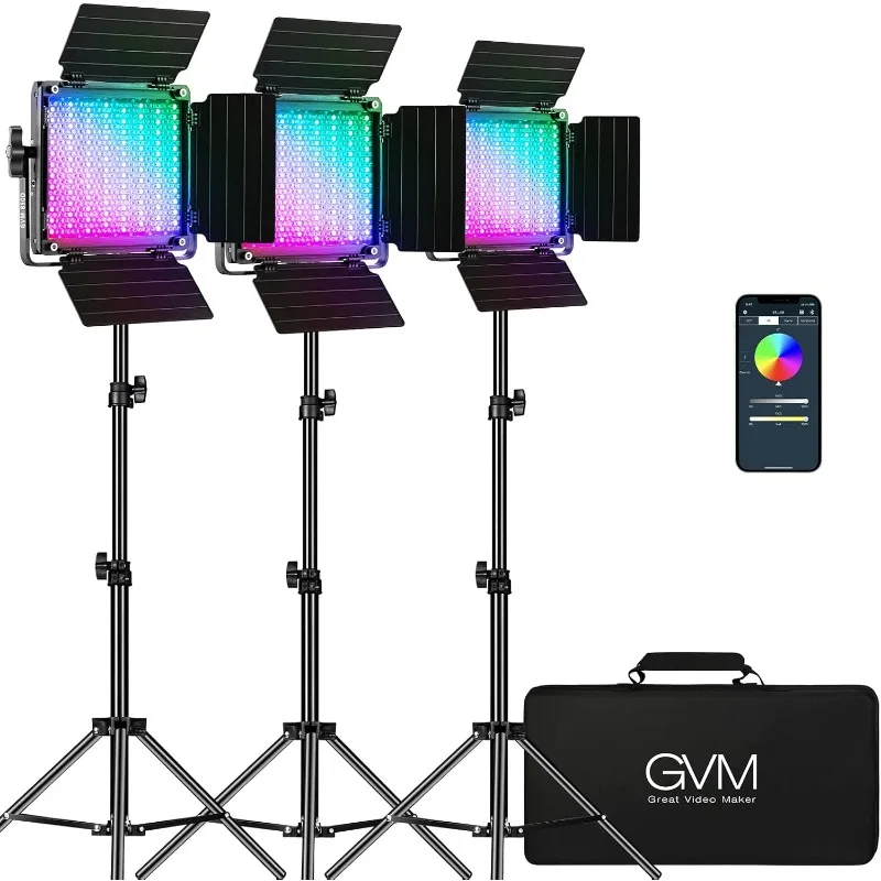 GVM RGB Video Lighting, 360° Full Color Led Video Light with APP Control, 3 Packs 850D Photography Lighting Kit CRI 97, YouTube