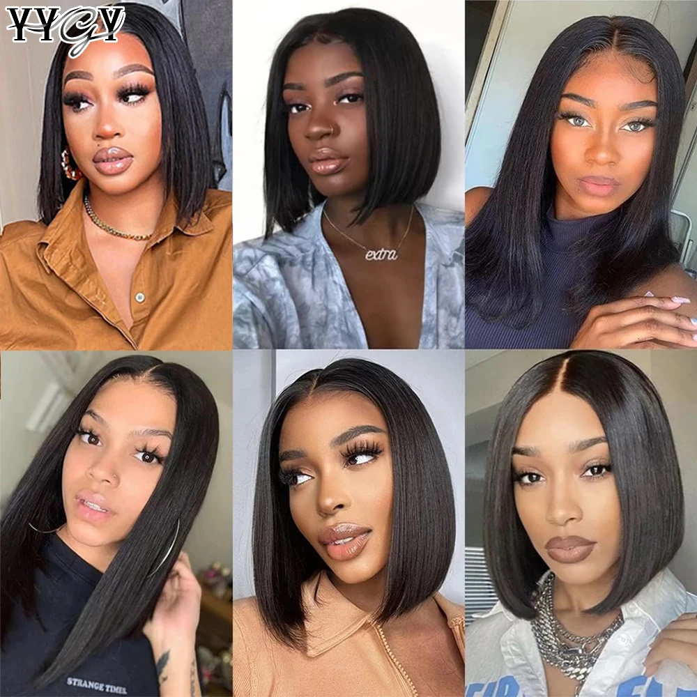 Perruque Bob Lace Wig péruvienne naturelle Remy, cheveux courts, 5x5x1, pre-plucked, avec Baby Hair, pour femmes africaines