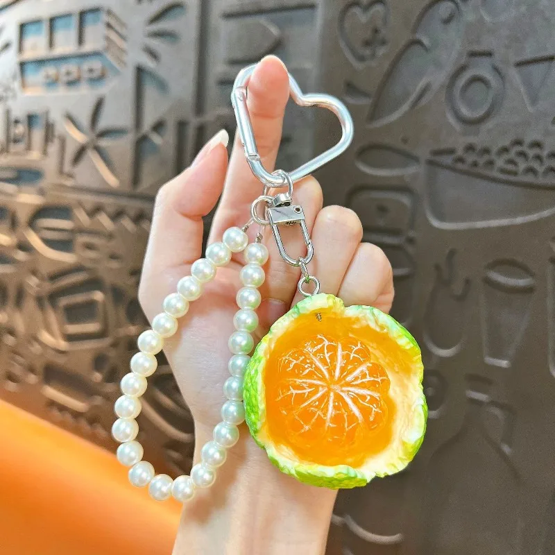 1pc Orange Pearl Keychain Personalized Temperament Niche Fresh Versatile Bag Accessories