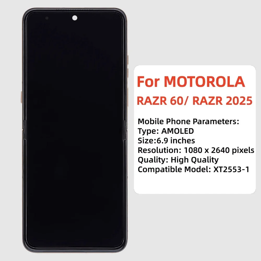 6.9'' AMOLED For Motorola Razr 60 Main Screen Foldable LCD Display Assembly LCD Replacement Parts For Motorola Razr 2025
