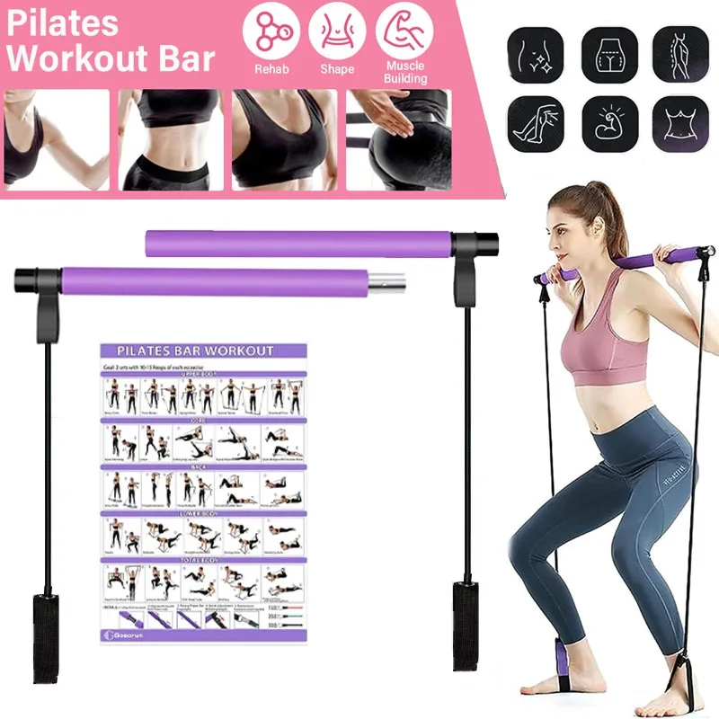 

Professional Fitness Pilates Yoga Bar Latex Pilates Bar Kit with Strong Tension Rope for Portable Workout Supports Full Fitness