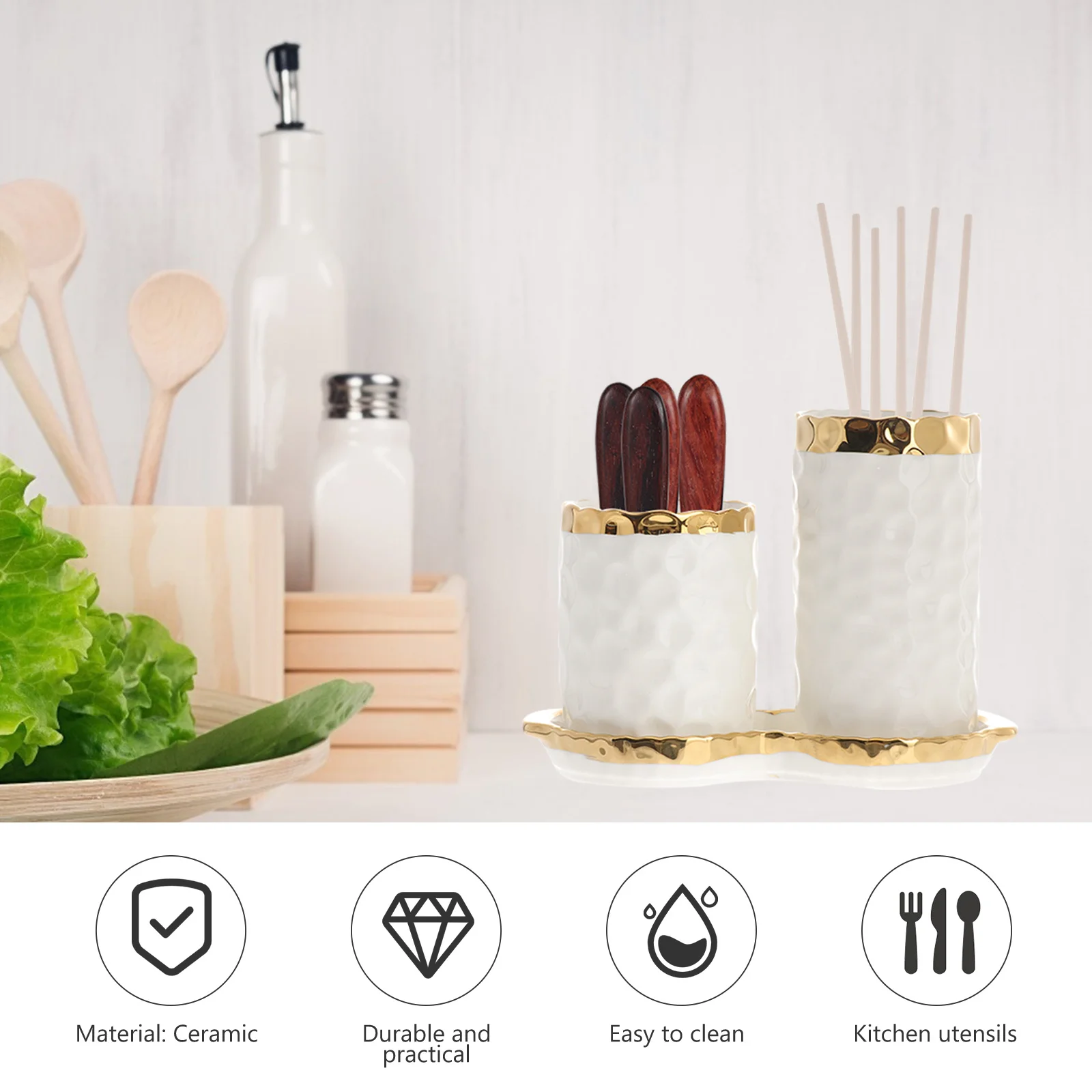 

1Set Chopstick Holder Ceramic Kitchen Organizer Drainage Multipurpose Utensil Holder Storage for Forks Spoons