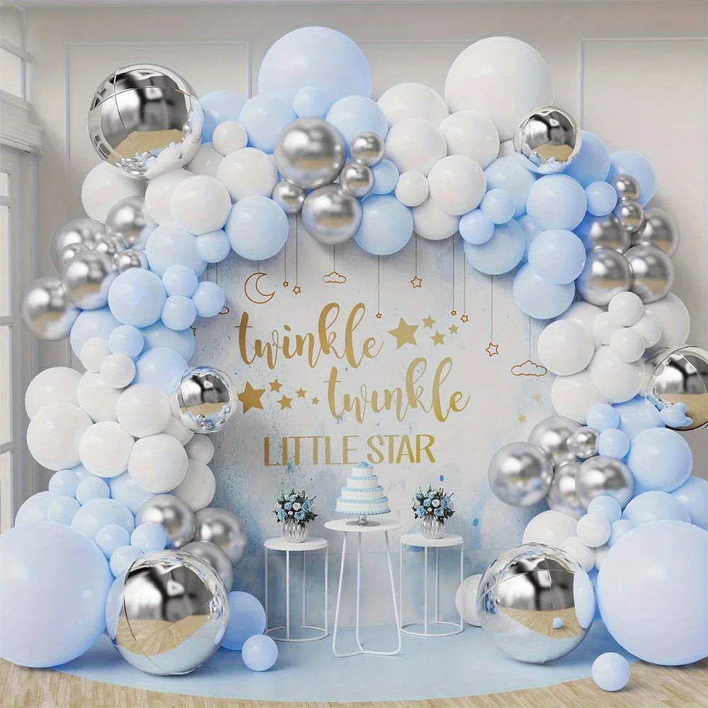 141 Stück Nebel blau weiß Sand Luftballons Girlande Bogen Kit Babyparty Geburtstag Bär Thema Hochzeit Braut Jahrestag Party Dekoration