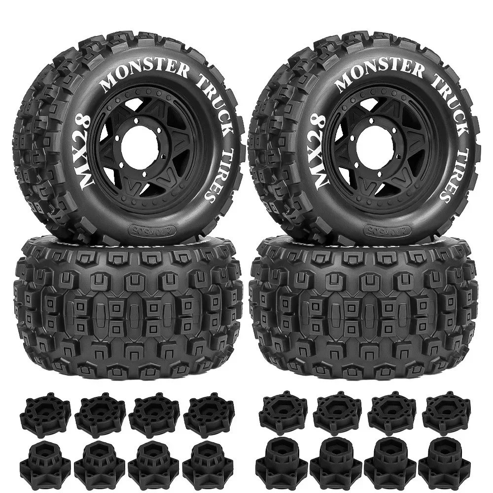 Pneu de caminhão dublê monstro, 4 unidades, 128mm 1/10 12mm e 14mm hex para trxs maxx arrma granito kraton outcast tamiya losi redcat