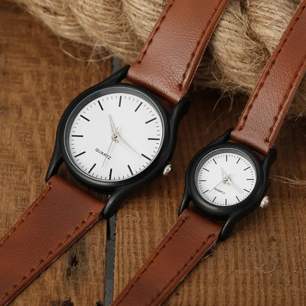 Casual Minimalist Quartz Watch Leather Strap Round Dial Couples Watch Stainless Steel Simple Classic Wristwatches for Men