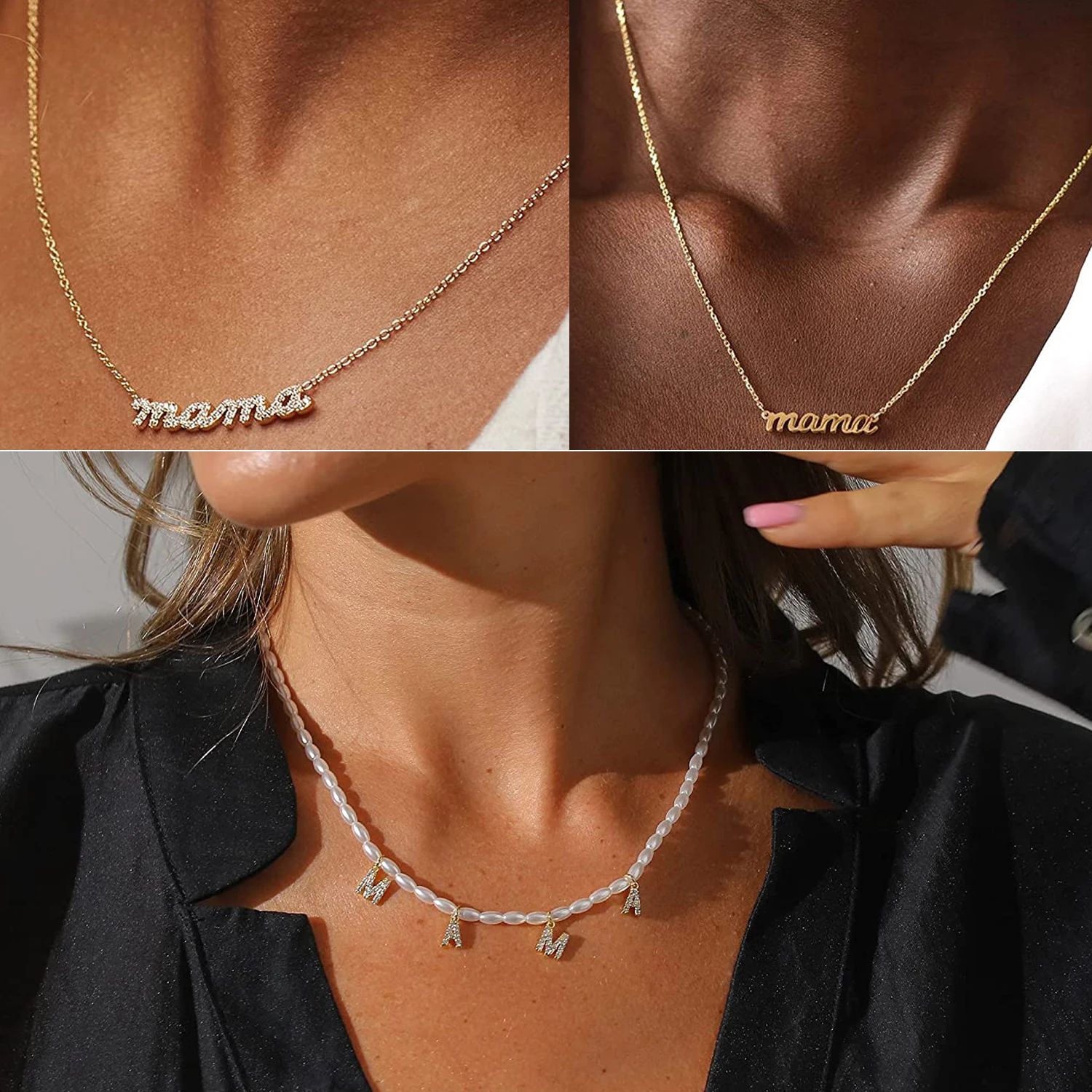 CARLIDANA Mother\'s Day Gift Hot Sale Letter MAMA Necklace for Mom Stainless Steel Gold Color Necklace Jewelry Women Anniversary
