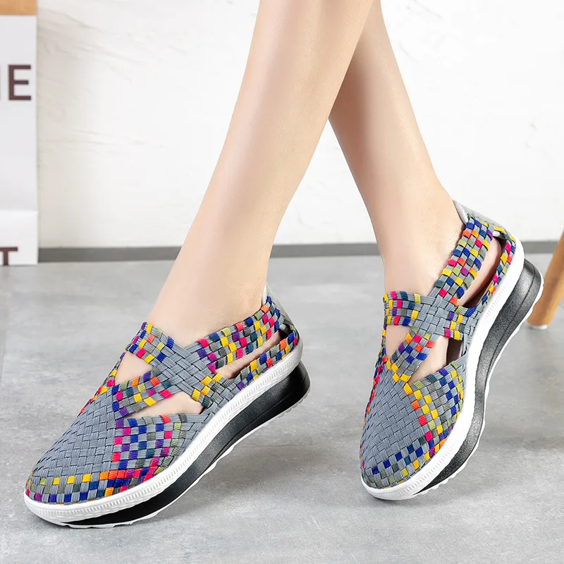 Summer heighten sneakers women shoes wedges increased thick platform shoes woman woven breathable casual sneakers shake shoe