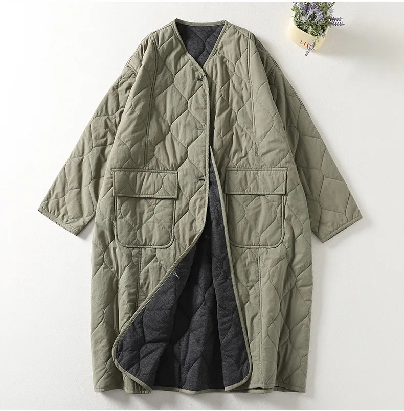 Long Coats Women Parkas V Neck Full Sleeve Coat Thick Warm Y2k Streetwear Elegant Splice Work Open Stith Autumn Winter 2025