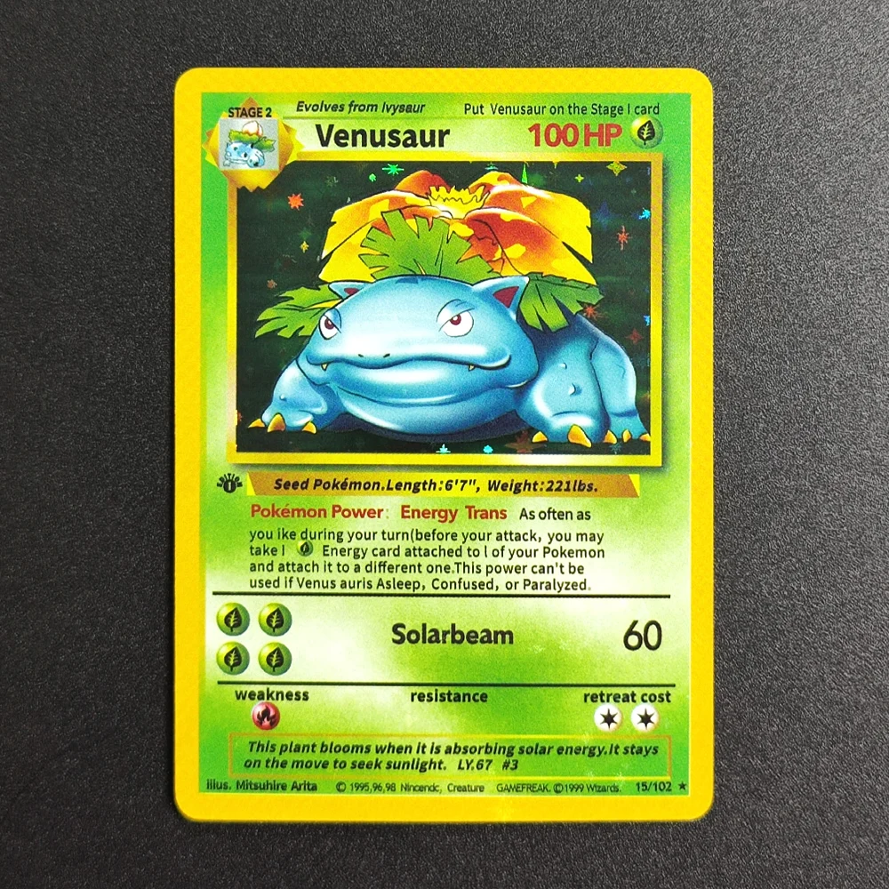

Proxy Pokemon Card EN Base Set 1st Edition-Venusaur 15-102 Super Rare Collectibles Card Single Classic Game Anime Cards Toys