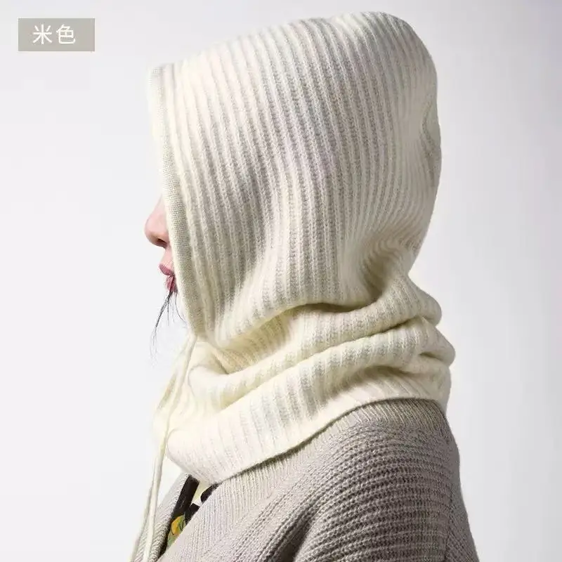 قبعة رافا خالية من الإبزيم للنساء واقيات الأذن الدافئة قبعة صوفية وشاح متكامل بقلنسوة قبعة صوف محبوكة Skullies & Beanies #4