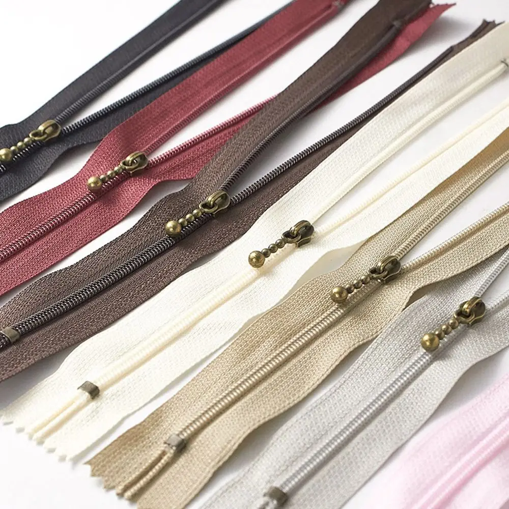 10Pcs 3# Bronze Metal Zipper 25CM Close-end Zip for Sewing Bags Garments Pocket Zippers Repair Tailor DIY Accessories