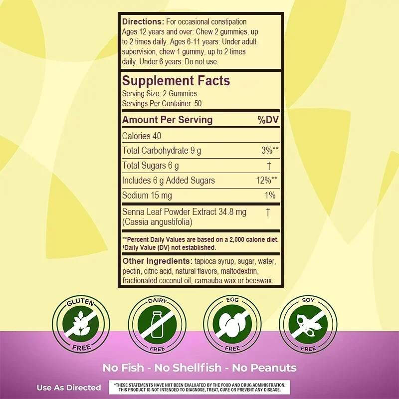 Laxative Gummies - Natural Senna Leaf Extract Gently Relieves Constipation, Promotes Metabolism, and Aids Digestion