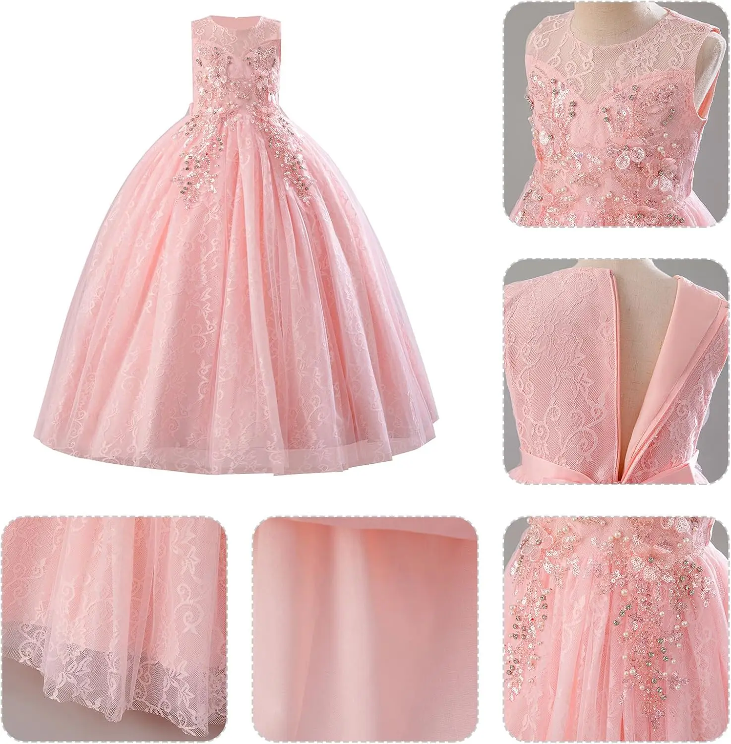 Платье с цветочным узором для девочек с кружевным шифоном, детское торжественное вечернее платье подружки невесты на свадьбу, платье для первого причастия