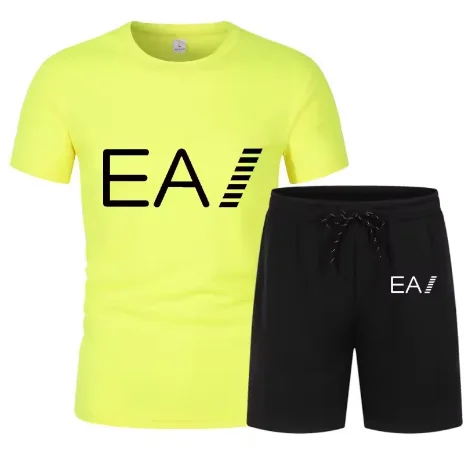 

Trend Printing Pure Cotton Breathable Short Sleeves + Shorts Set Men's Suit Summer T-shirt Sports and Leisure Suit