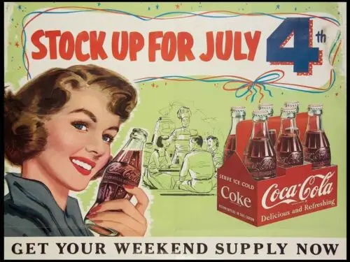 1p, Coca Cola 4 de julio Vacaciones Placa de pared de metal retro Letrero vintage