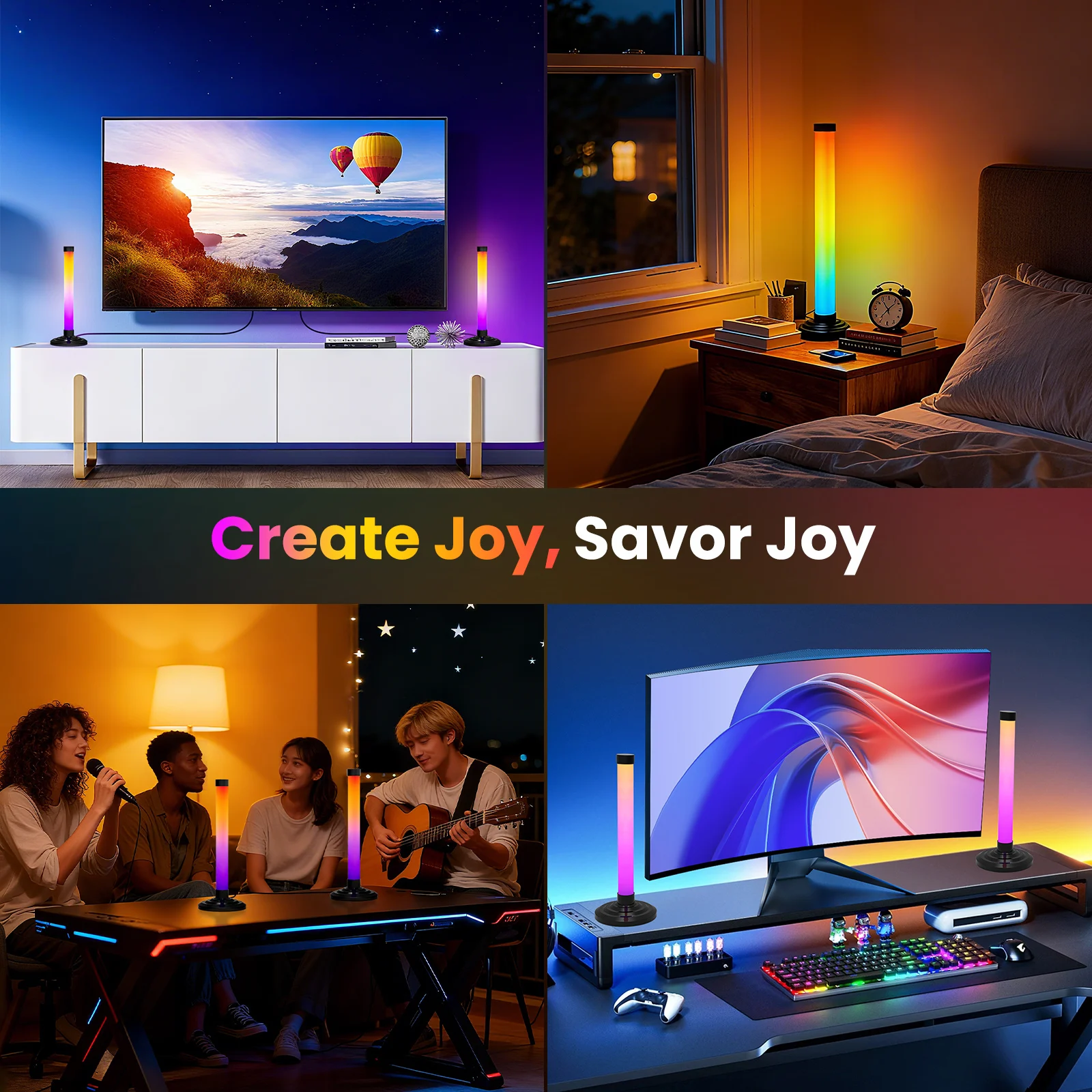 USB LED Light Bar RGBIC Color Changing TV Backlight Remote & APP Control Music Sync Atmosphere Light Strip for Gaming Room