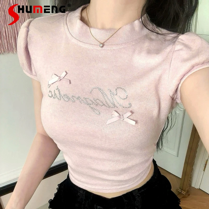 2024 Autumn New Women's Clothes Soft Imitation Cashmere Skin-friendly Knitted Sweater T-shirts Pullover Pink Color Harajuku Tees