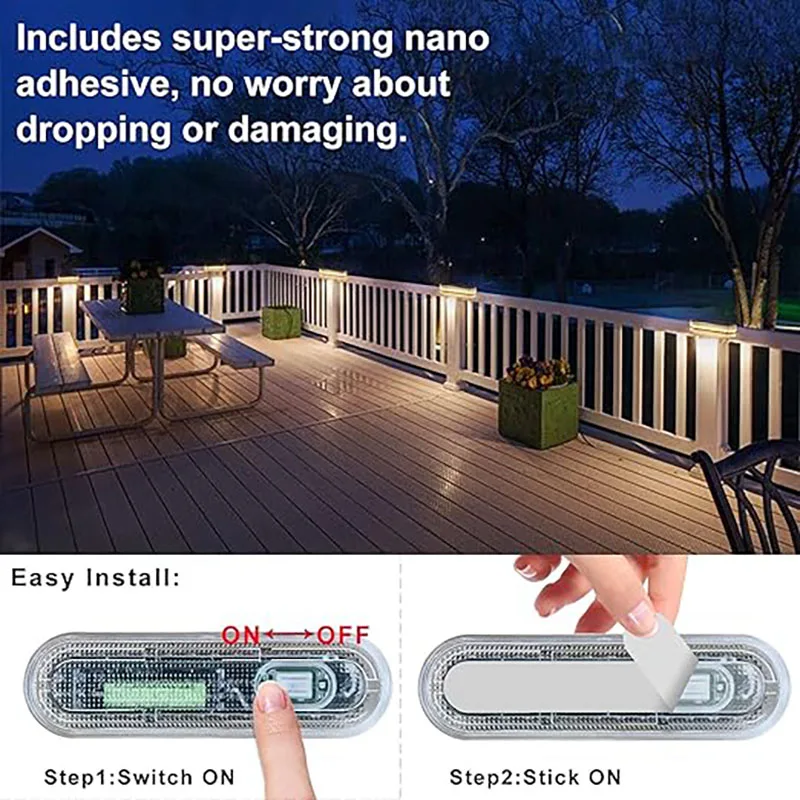 Imagem -04 - Waterproof Outdoor Solar Step Lights Auto on Decoração Luzes de Convés Pátio Quintal Garagem Varanda Jardim Ip68 Pcs Pcs Pcs