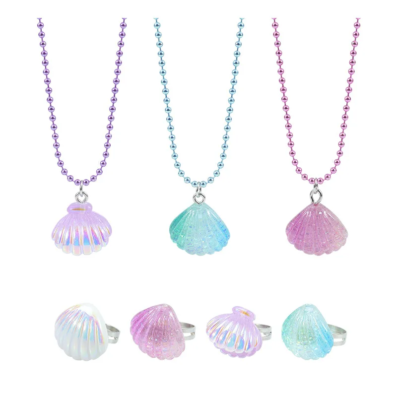 

Ocean Collection Shell Necklace Ring Kit Children's Delicate Ring Pendant Wedding Party Jewellery Supplies Girl's Birthday Gift