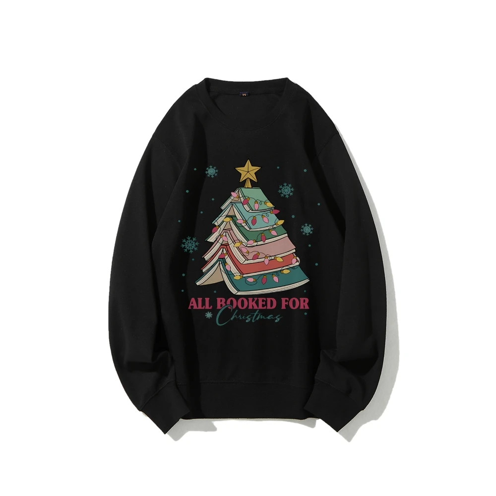 All Booked For Christmas Sweatshirt Gift For Librarian Bookworm Xmas Hoodie Christmas Book Tree Sweatshirt Book Lovers Sweater