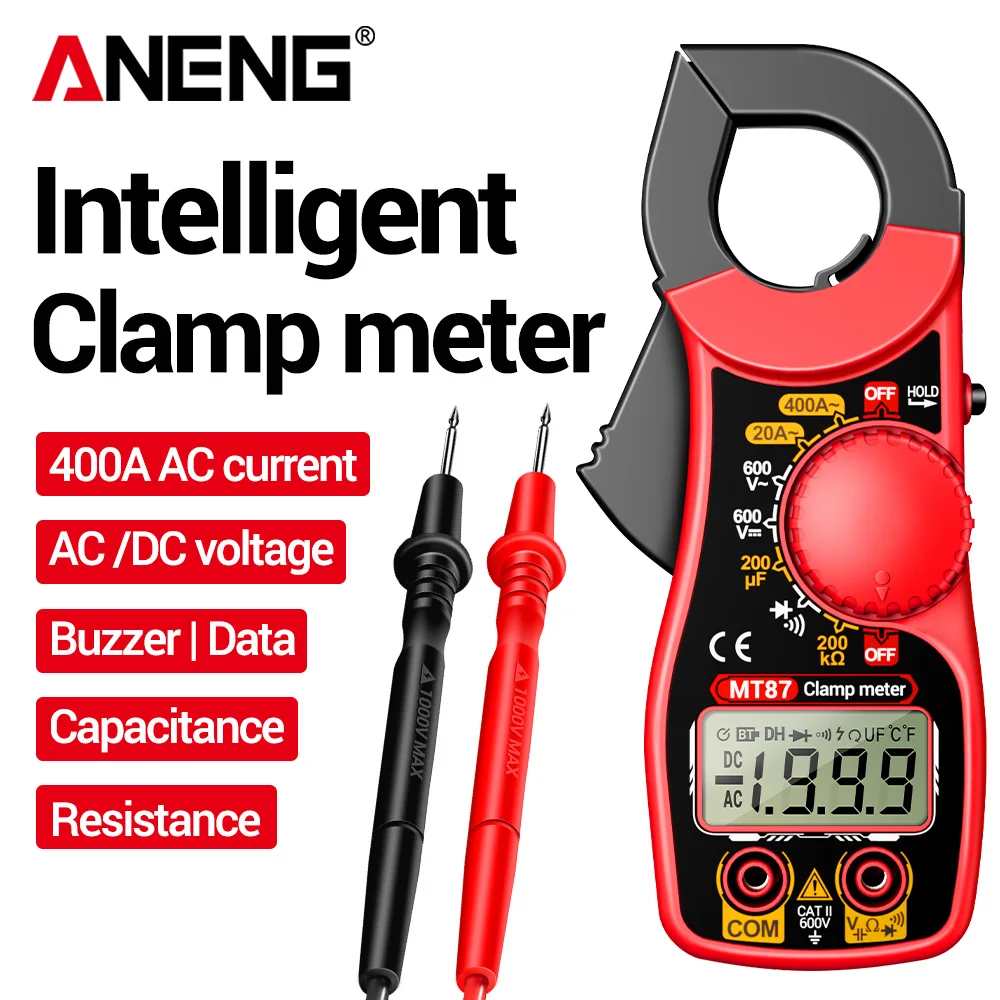 Professionelles Multimeter Stromzangenmessgerät Digitale Spannungsmessung 1,45 Zoll Große Messzange Strom NCV Ohm Hochpräziser Detektor Werkzeuge ANENG MT87