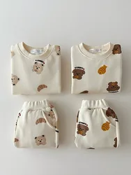 Conjunto de ropa de manga larga para bebé, sudadera de oso de dibujos animados y pantalones, traje de 2 piezas, trajes informales para niño pequeño, novedad de primavera 2024