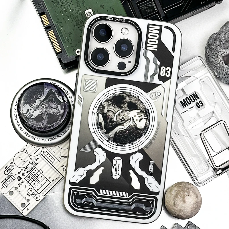 حافظة هاتف على شكل قمر ميكانيكي مع حامل بطاقة/حامل مغناطيسي لهاتف آيفون آيفون 16/15/14 برو ماكس غطاء مقاوم للصدمات #4