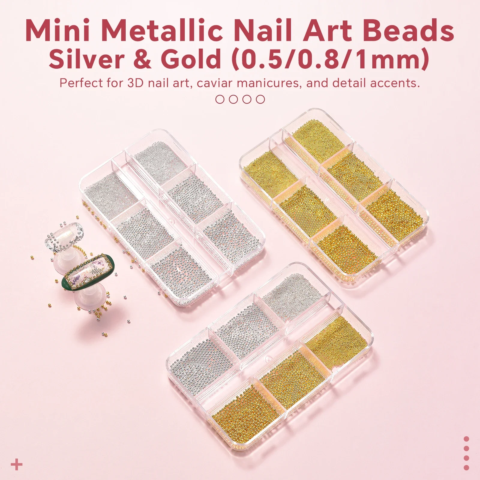 

Мини-металлические бусины для дизайна ногтей, 6 сеток в коробке, KADS 0,5-1 мм, золотые/серебряные очаровательные бусины для дизайна ногтей, высококачественные аксессуары для маникюра
