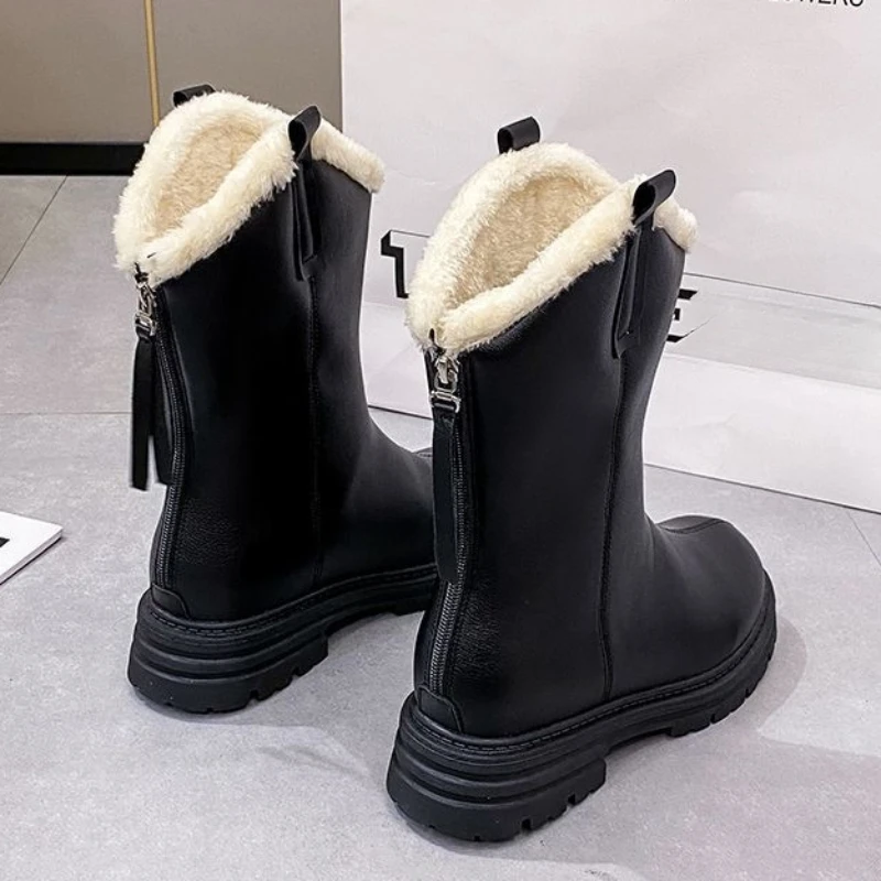 2024 New Women Winter Genuine Leather Female Boots High-heeled Women Long Boots Wool Lined Warm Snow Boots Lady Fashion Shoes