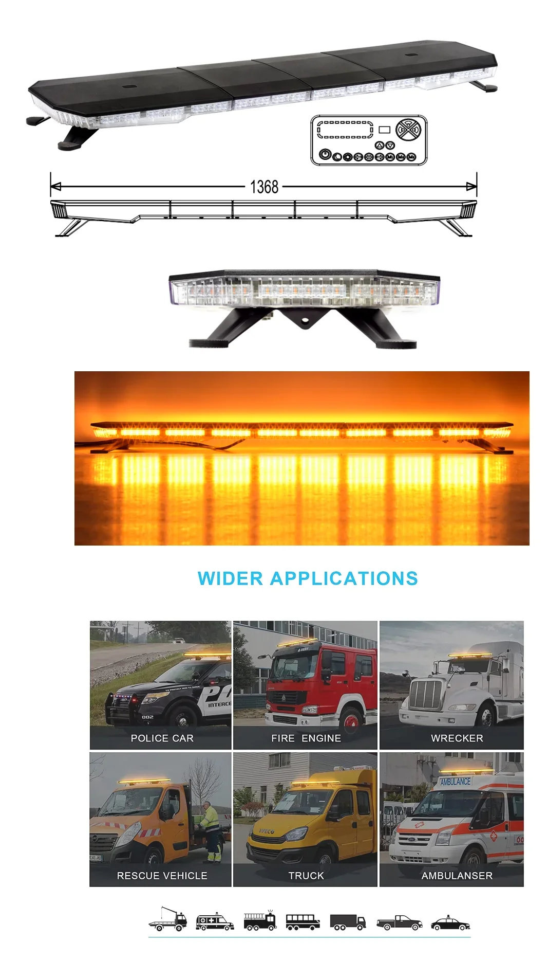 1200 Mm Waterproof Full Size Roof Mount Emergency LED Light Bar Ambulance Truck Warning Light Bar