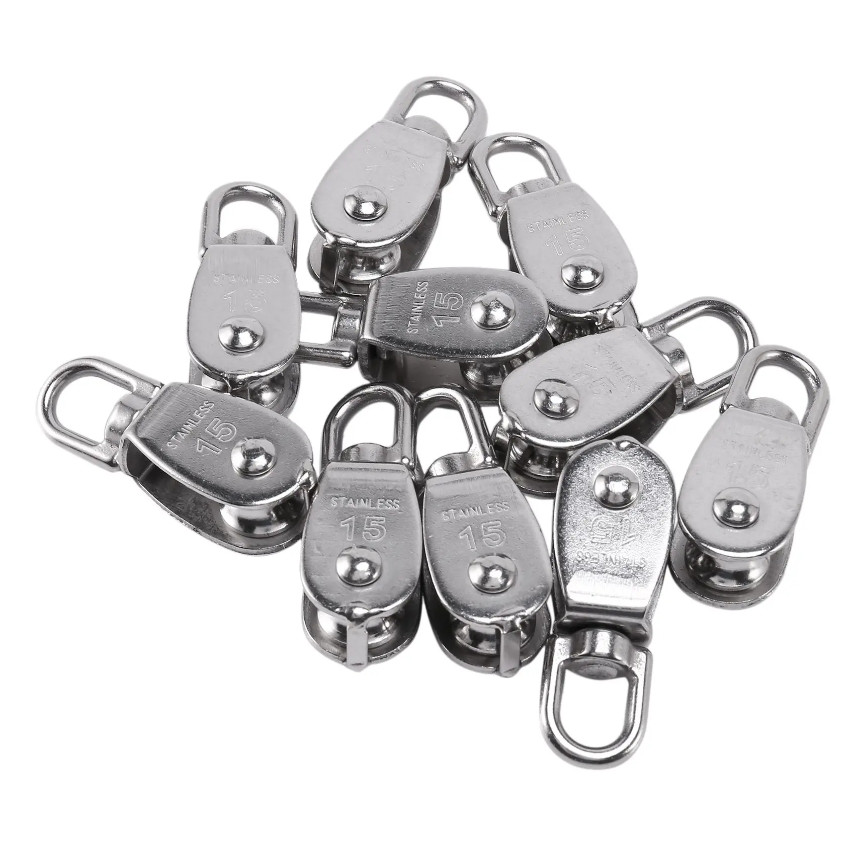 

Y67A Crane Pulley Block M15 Lifting Crane Swivel Hook single Pulley Block Hanging Wire Towing Wheel 10Pcs