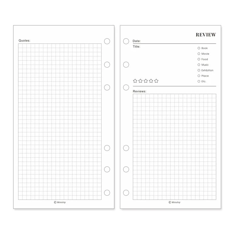 Fromthenon Minimalist Ledger Loose Leaf Paper 40 Sheets A6A7 Inner Pages Reading Watching Notes Loose Leaf Replacement Core