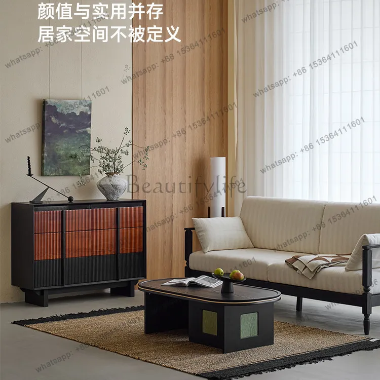 XX. Medieval solid wood six-chest cabinet living room bedroom bedside cabinet
