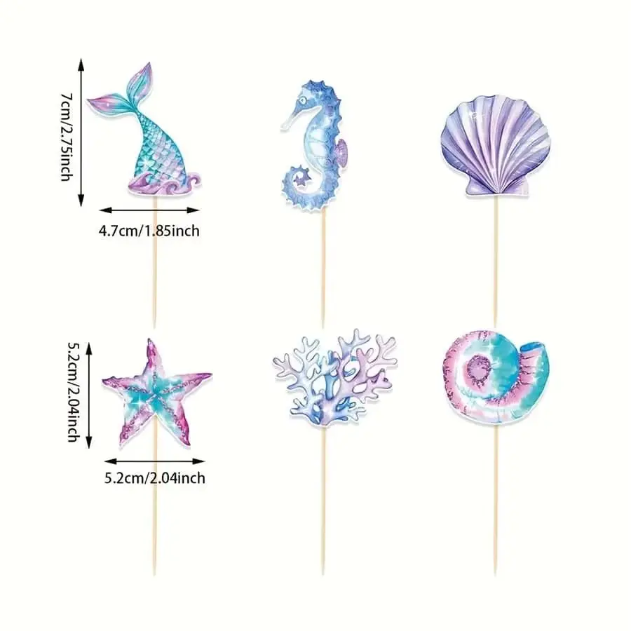 6pcs, Mermaid Birthday Party Decorations Cake Toppers, Cupcake Toppers, Party Decoration Supplies