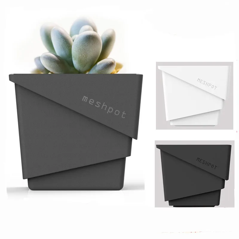 Meshpot Quadratische Sukkulenten-Pflanztöpfe mit Drainageschale – Blumentöpfe im nordischen Stil für Kaktus, Lithops, Pflanzen, Hausgarten – Detail 6