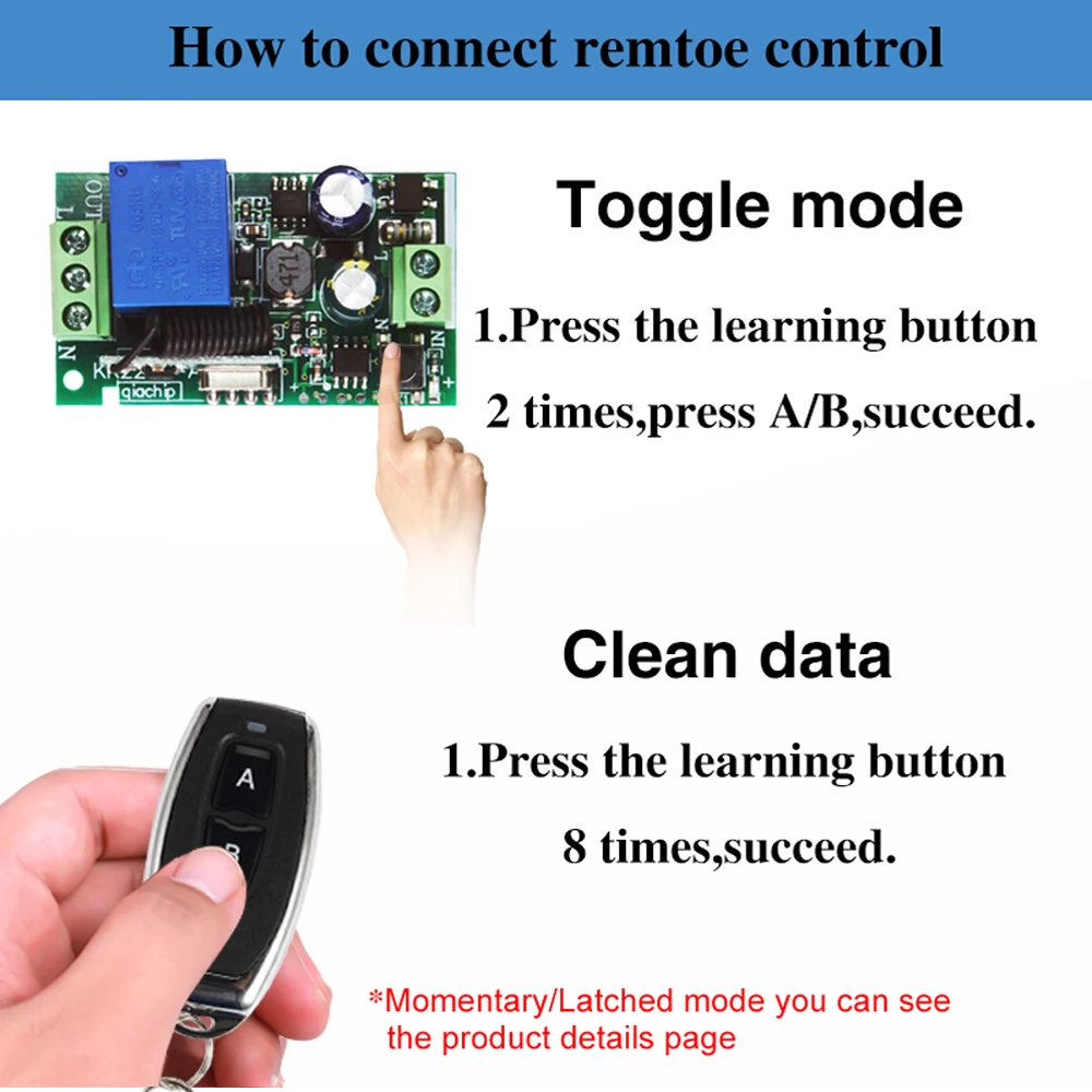 433 MHz 220V Remote Control Rf Receiver Transmitter 110V Wireless Remote Control Switch ON/OFF Button For Led Lights Bulb DIY