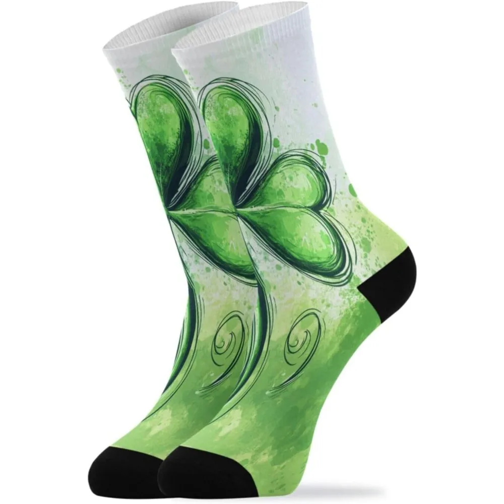 Crew Socks Funny Novelty Crew Socks for Boys Girls for Casual Christmas Novelty Gifts Green Clover Shamrock Lucky