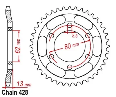 428 Chain 45T Motorcycle Rear Sprocket for Yamaha XT225 Serow Drum Brake 1992-2007 XT 225