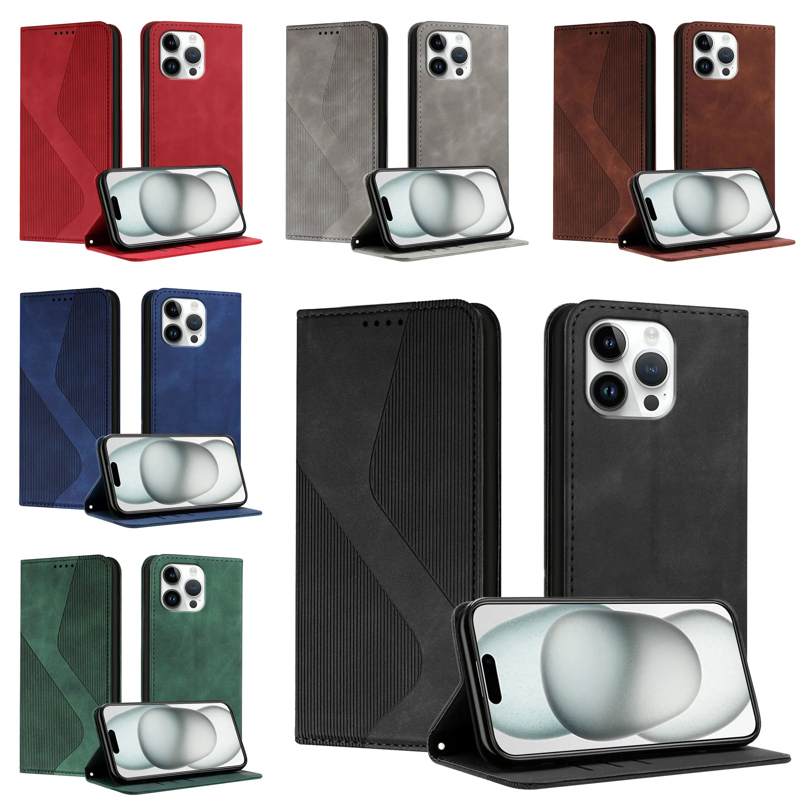 

Magnetic Leather Wallet Flip Case for iPhone 16e 16 15 14 13 12 11 X XS XR 8 Plus Pro Max Phone Cover S LINE With Card Holder