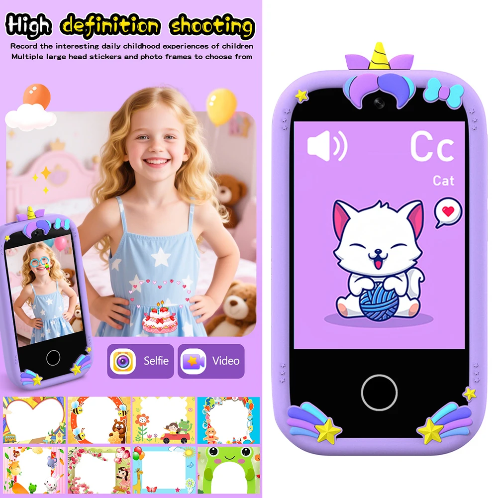 Interactive Kids Smartphone With Camera Touchscreen HD Dual Camera Cell Phone USB Rechargeable Toy Phone Present for Kids