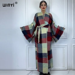 WINYI Africa women coat with belt winter long down Warm cardigan luxury clothes kimono abaya dubai luxur winter outfit for women