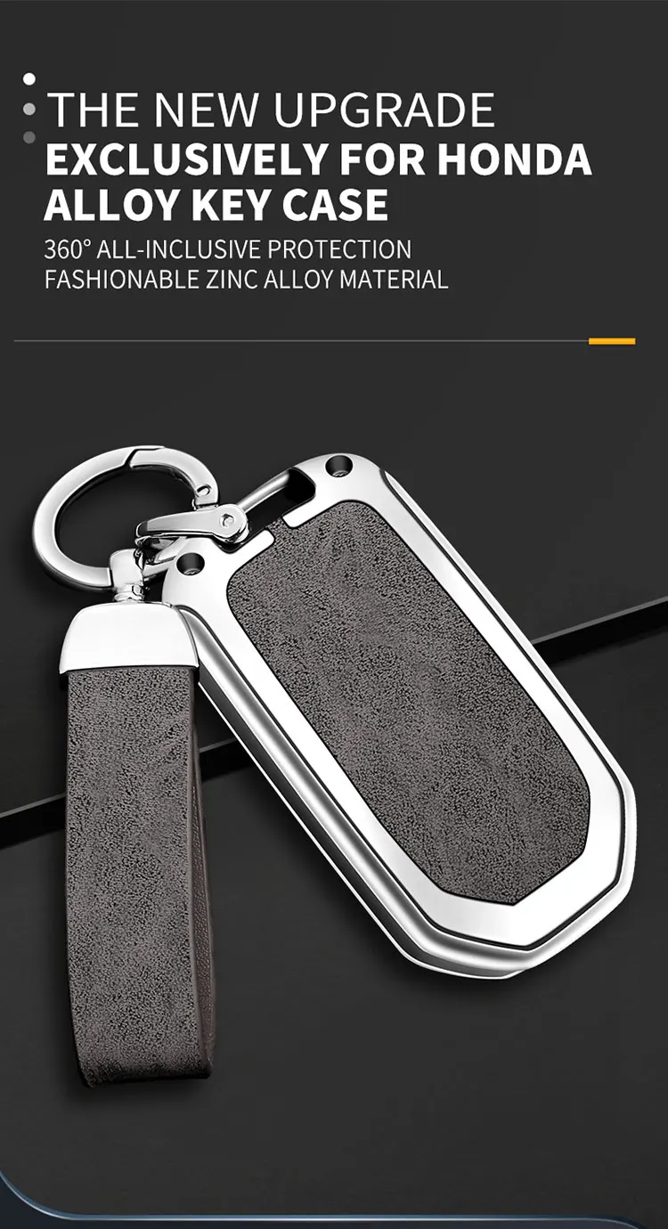 Schutzhülle für Autoschlüssel aus Zinklegierung und Leder, passend für Honda Civic, HRV, CRV, XRV, CR-V, Crider, Odyssey, Pilot und Accord. – Detail 2