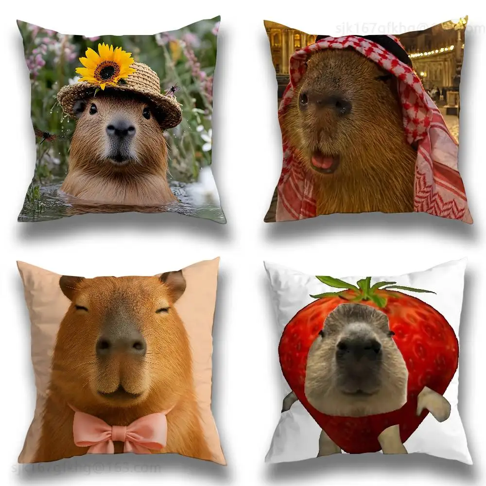 

Cute Capybara Pillow Case Anti-dustmite Pillowcase Invisible zipper silky short plush Sofa cushion cover
