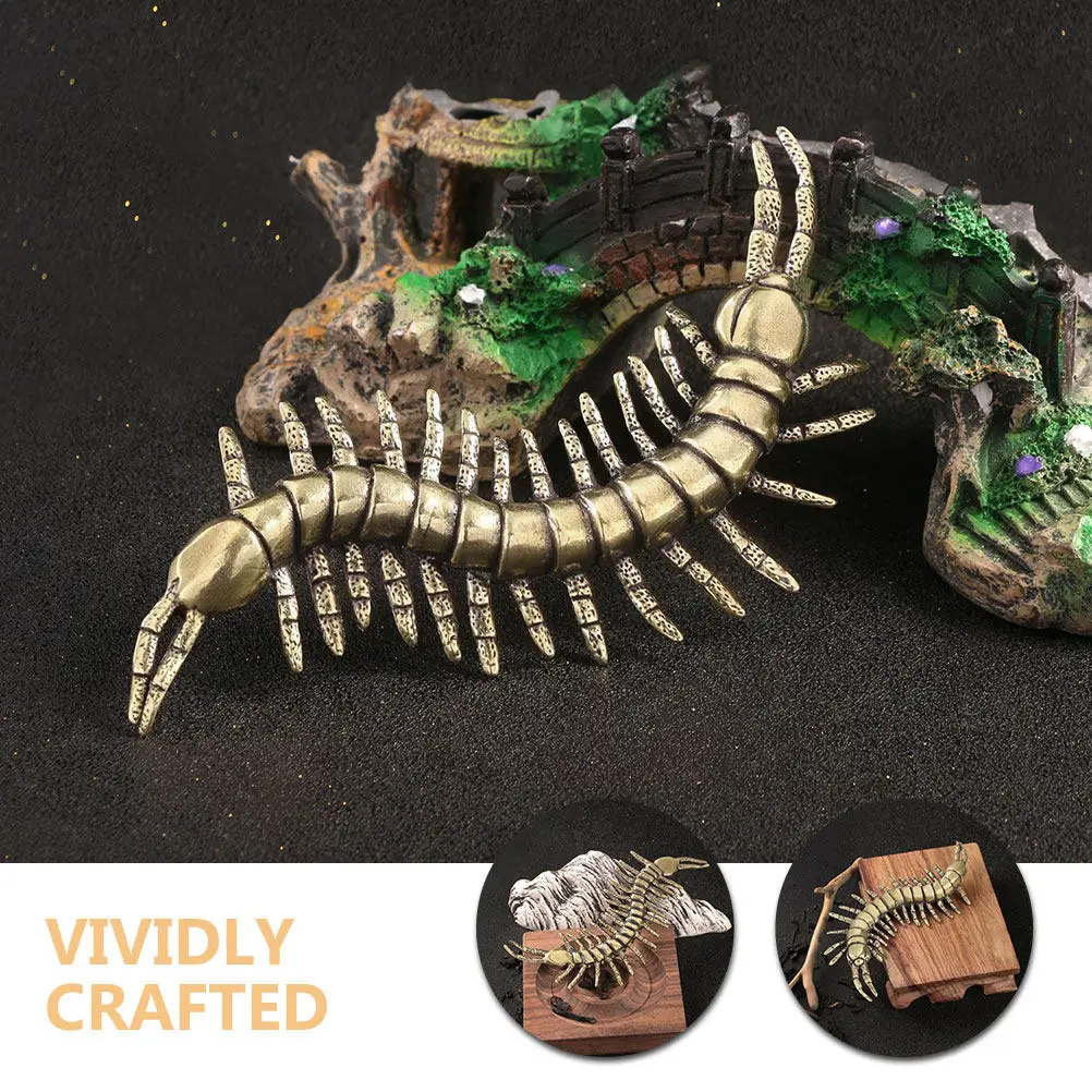 Chinese -Style Solid Brass Centipede Sculpture Handcrafted Asian Folk Decor for Tea Table Desk Feng Shui Charm Goblincore
