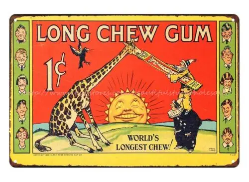 LONG CHEW BRAND GUM 1928 metal tin sign interior design for living room