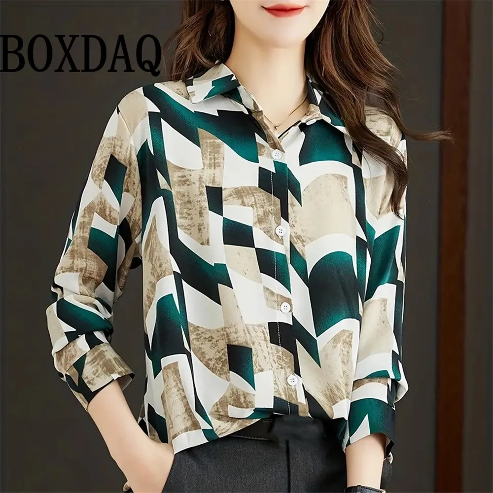 Women Shirt Fashion Full-Body Digital Print Button Down Shirt Women Large Size Casual Lapel Long Sleeve Top Elegant Evening Gown