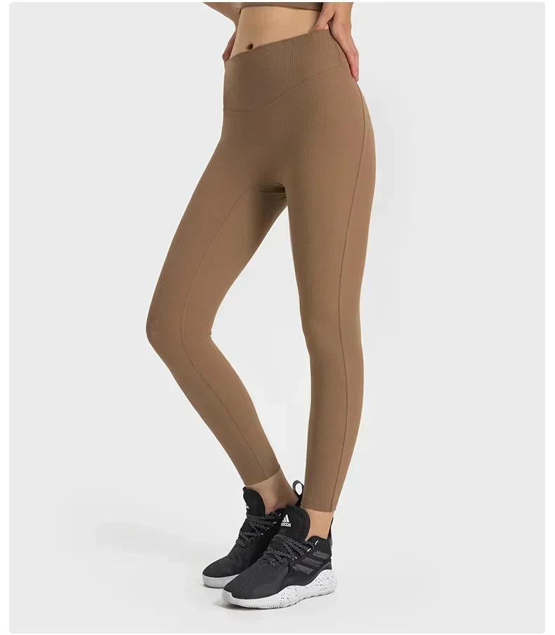 Lemon-Leggings deportivos de cintura alta para mujer, pantalones ajustados de Yoga de tela acanalada, levantamiento de cadera, pantalones de ejercicio de Fitness, ropa