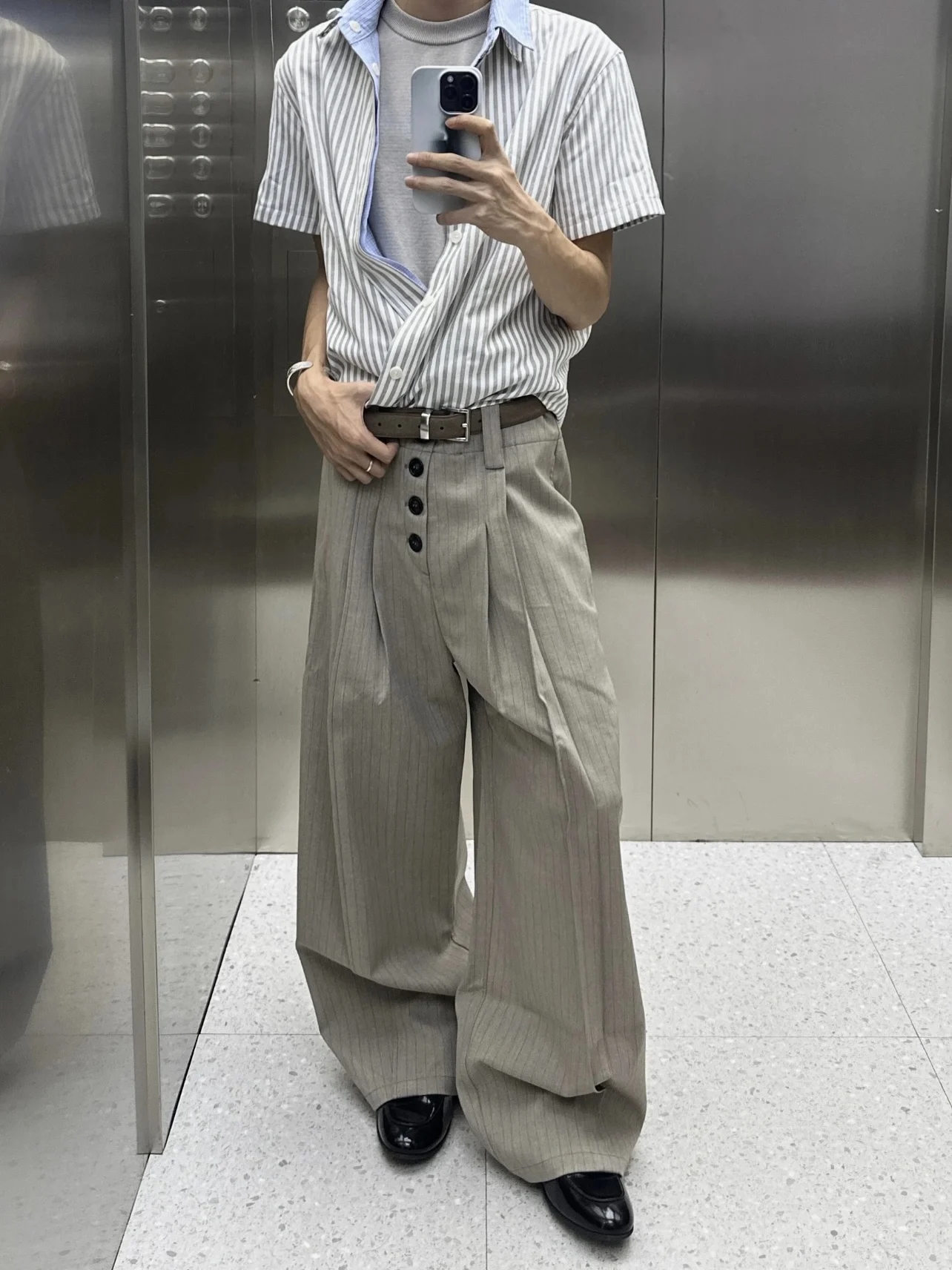 

Американские ретро-брюки в полоску с пуговицами и плиссировкой, широкие штанины, унисекс, Cleanfit, с высокой талией, свободные повседневные брюки, парные свободные брюки