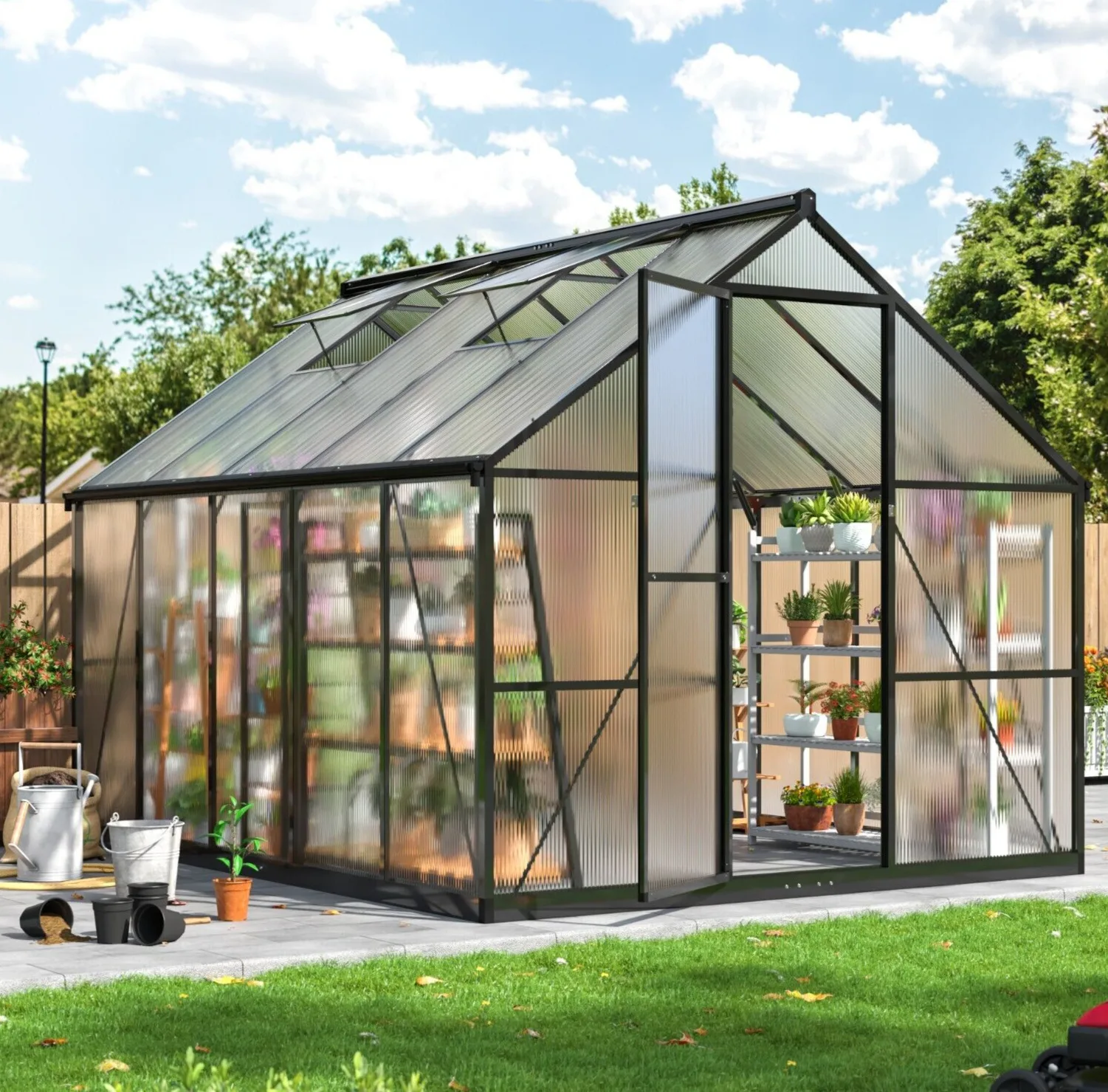 VIWAT 8x10 FT Polycarbonate Greenhouse, Quick Setup, Aluminum Frame, Roof Vent