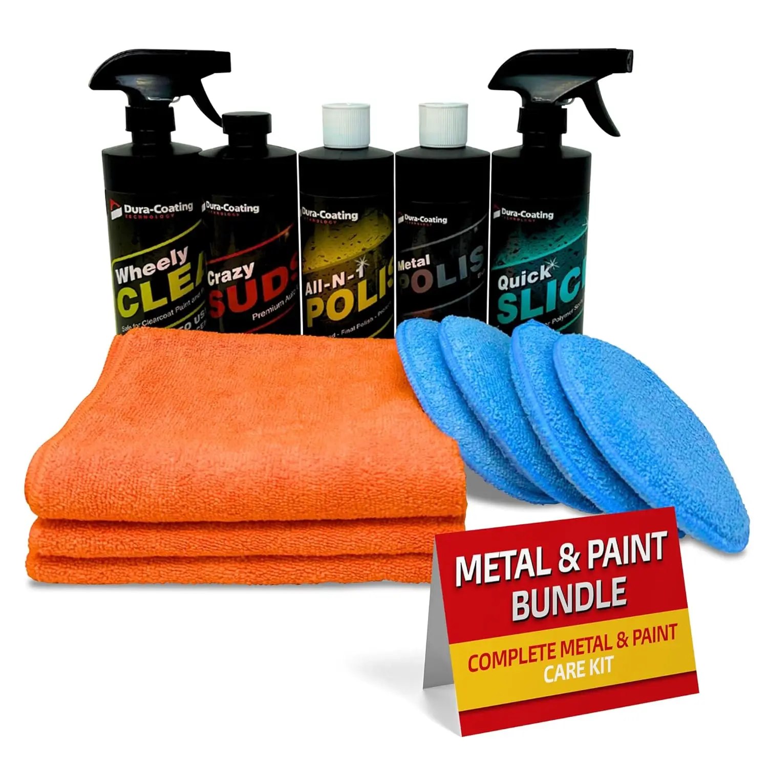 Paint Bundle - Blue Premium Metal Polish, All-N-1 Car Polish, Crazy Suds Auto Wash, Wheely Clean Spray, and Quick Slick Polymer